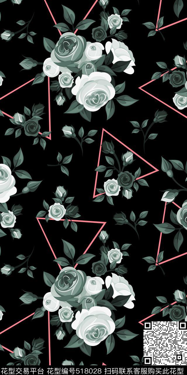 原创手绘玫瑰花数码印花华亿平台下载（图片编号: 518028） - 瓦栏（Walan）