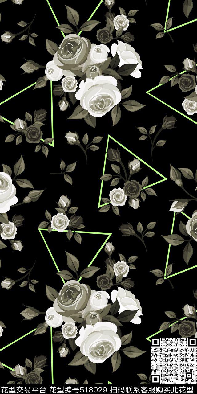 原创手绘玫瑰花数码印花华亿平台下载（图片编号: 518029） - 瓦栏（Walan）