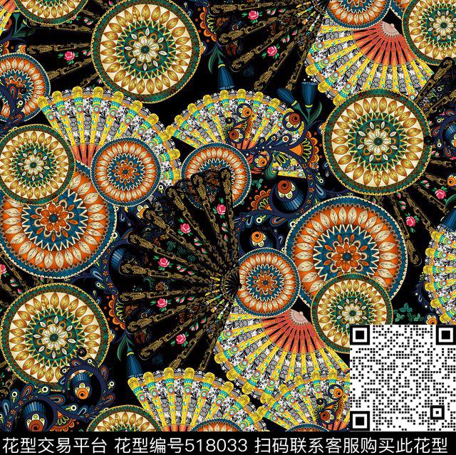 潮流时尚复古高贵宫廷风扇形数码印花华亿平台下载（图片编号: 518033） - 瓦栏（Walan）