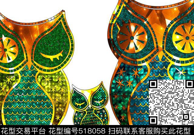 动物卡通猫头鹰亲子三口之家数码印花华亿平台下载（图片编号: 518058） - 瓦栏（Walan）
