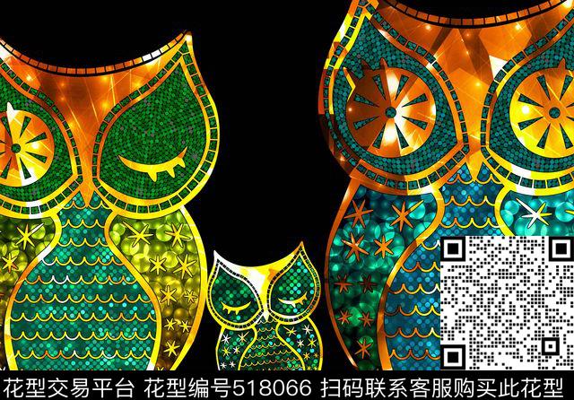 动物卡通猫头鹰亲子三口之家数码印花华亿平台下载（图片编号: 518066） - 瓦栏（Walan）