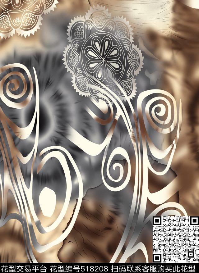 几何字母格子传统印花华亿平台下载（图片编号: 518208） - 瓦栏（Walan）