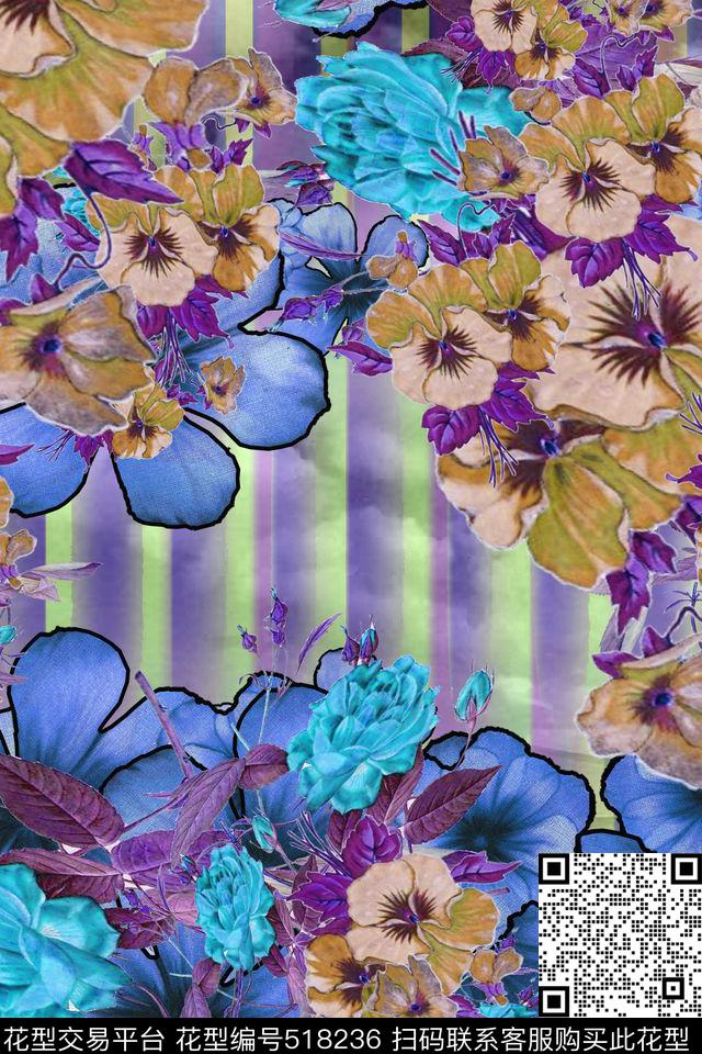 田园花卉亮彩时尚丝巾长巾数码印花华亿平台下载（图片编号: 518236） - 瓦栏（Walan）