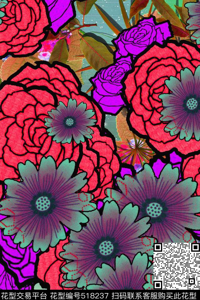 花卉复古丝巾长巾数码印花华亿平台下载（图片编号: 518237） - 瓦栏（Walan）