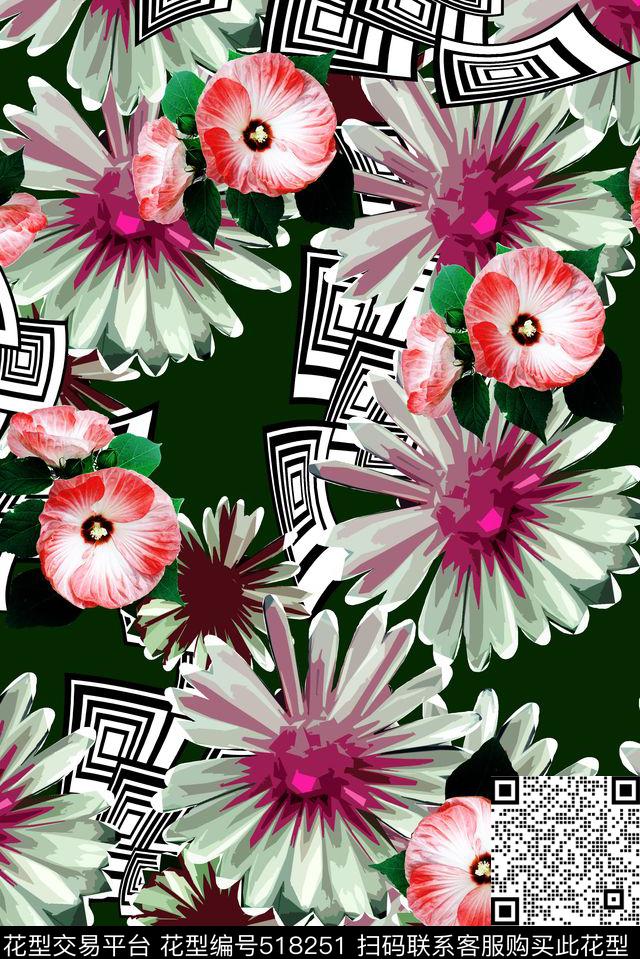 大气女装抽象花几何数码印花华亿平台下载（图片编号: 518251） - 瓦栏（Walan）