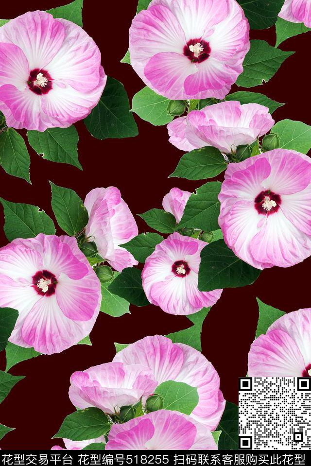 时尚大气花朵原创深底数码印花华亿平台下载（图片编号: 518255） - 瓦栏（Walan）
