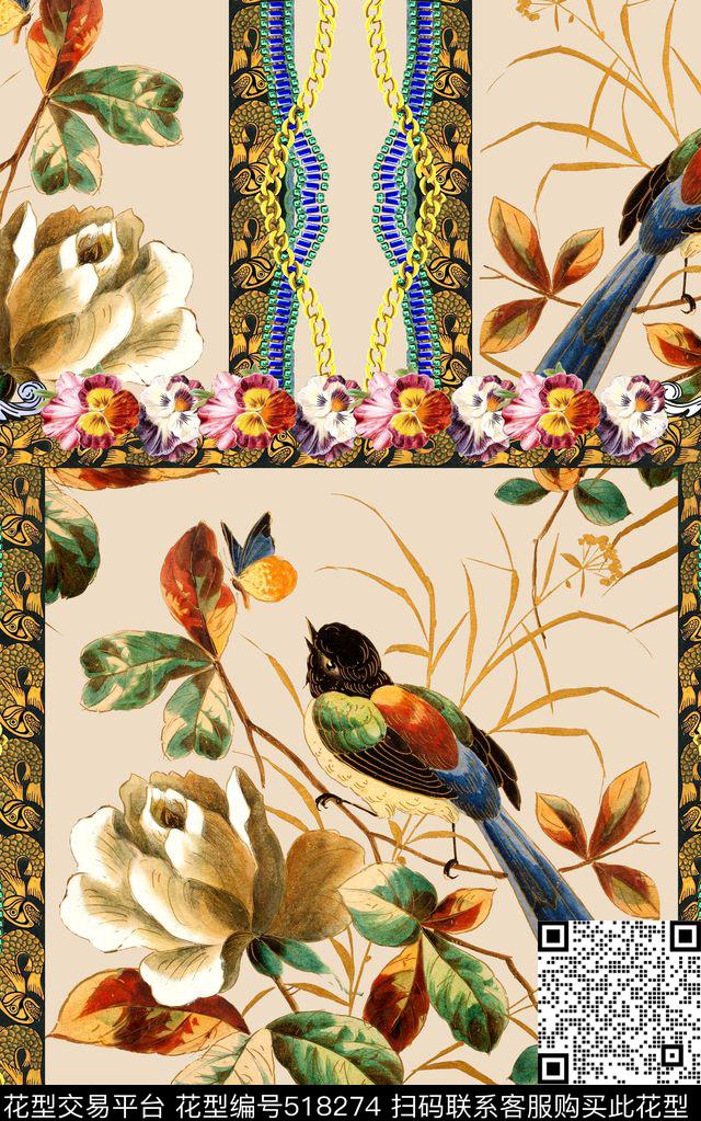 时尚相框花卉数码印花华亿平台下载（图片编号: 518274） - 瓦栏（Walan）