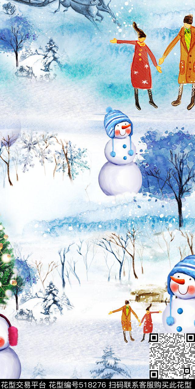 MAX-抽象自然风景欧美手绘童话可爱雪人圣诞流行时尚数码印花华亿平台下载（图片编号: 518276） - 瓦栏（Walan）