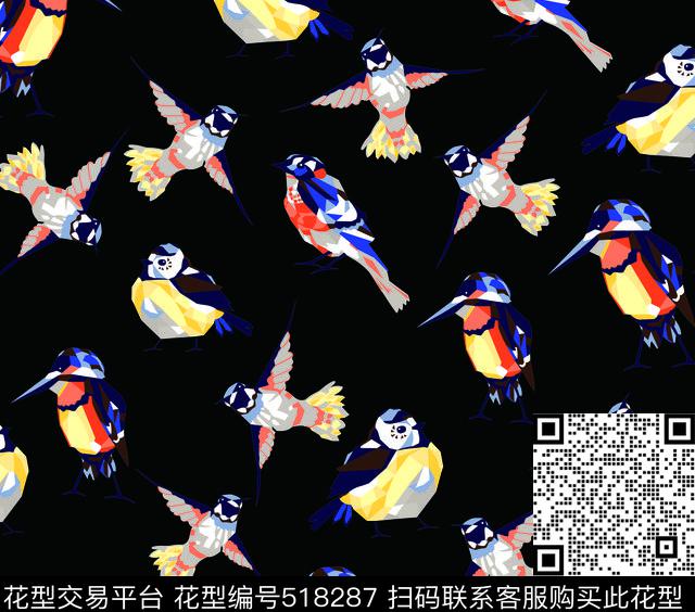 几何鸟抽象元素男女服饰数码印花华亿平台下载（图片编号: 518287） - 瓦栏（Walan）