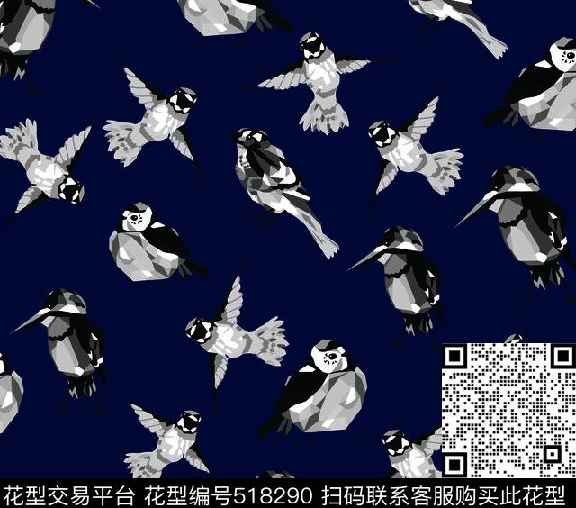 动物几何花鸟鸟传统印花华亿平台下载（图片编号: 518290） - 瓦栏（Walan）