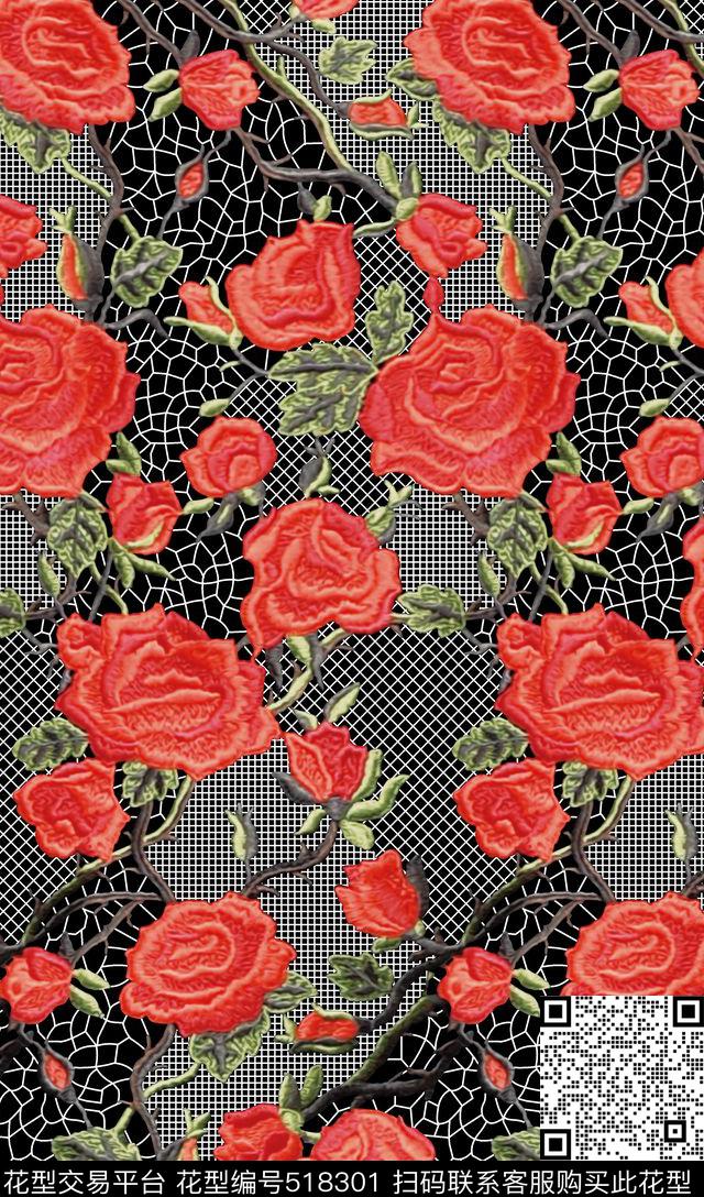 抽象花卉民间绣记流行服饰数码印花华亿平台下载（图片编号: 518301） - 瓦栏（Walan）