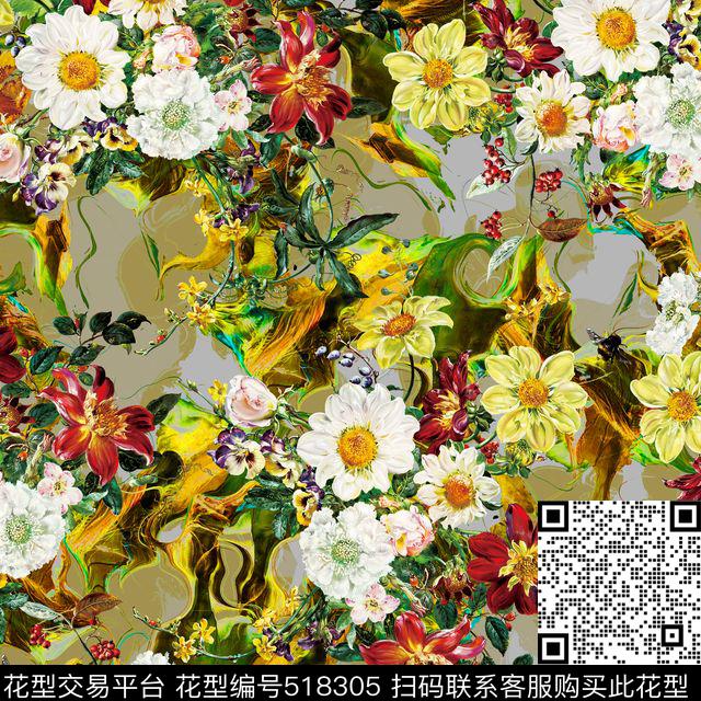 油画花卉抽象时尚服饰数码印花华亿平台下载（图片编号: 518305） - 瓦栏（Walan）