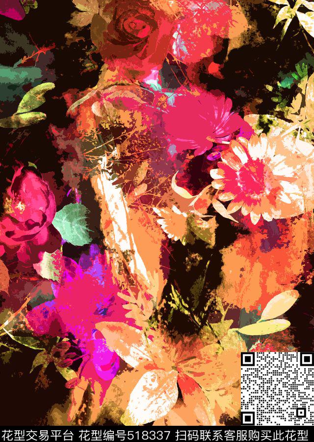 时尚大块传统数码印花华亿平台下载（图片编号: 518337） - 瓦栏（Walan）