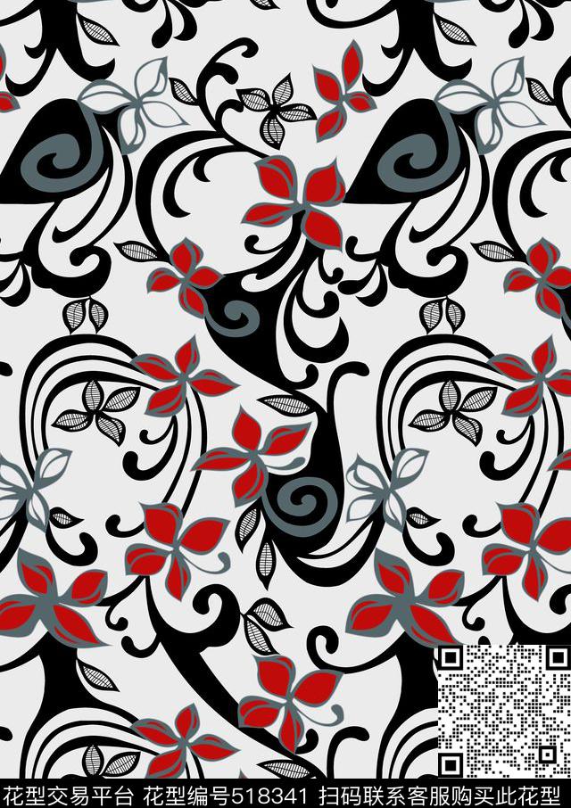 几何字母格子传统印花华亿平台下载（图片编号: 518341） - 瓦栏（Walan）