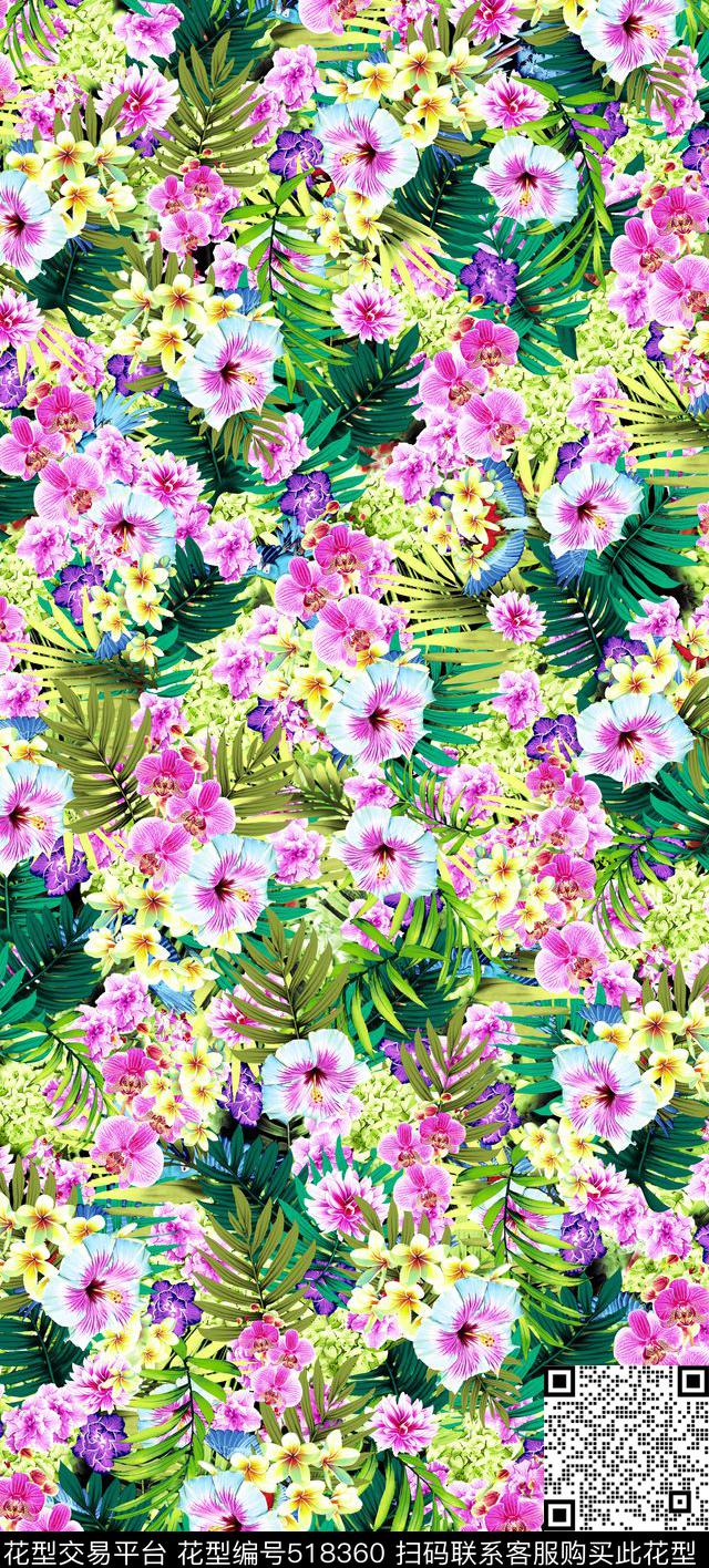 现代花卉组合数码印花华亿平台下载（图片编号: 518360） - 瓦栏（Walan）