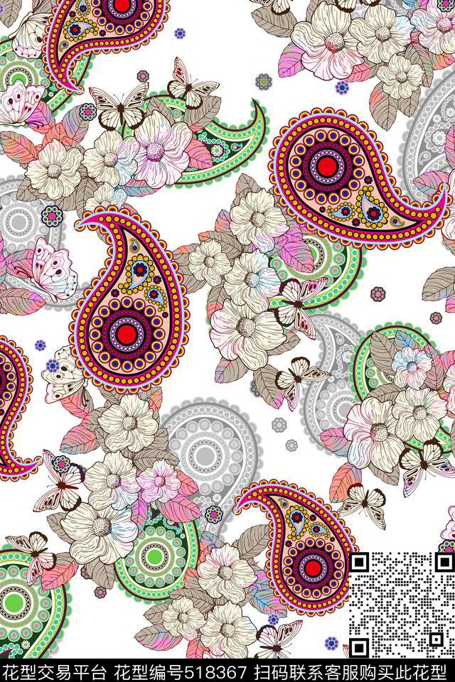 佩斯利火腿纹田园花卉传统印花华亿平台下载（图片编号: 518367） - 瓦栏（Walan）
