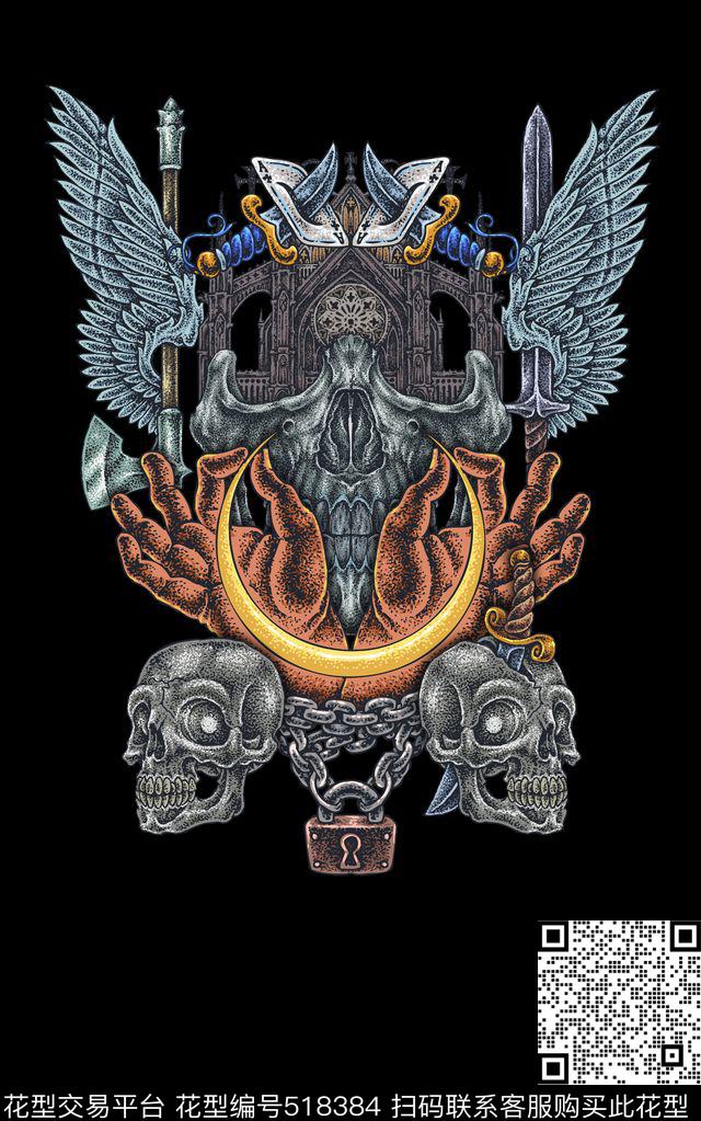 骷髅男装暗黑哥特风格传统印花华亿平台下载（图片编号: 518384） - 瓦栏（Walan）