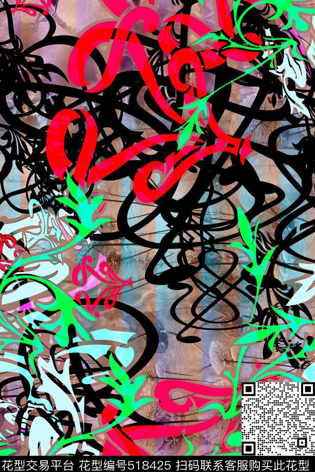 花卉流行抽象数码印花华亿平台下载（图片编号: 518425） - 瓦栏（Walan）