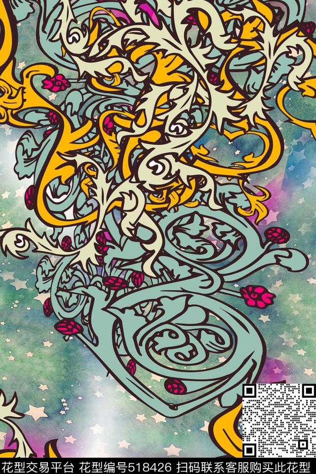 花卉流行抽象数码印花华亿平台下载（图片编号: 518426） - 瓦栏（Walan）