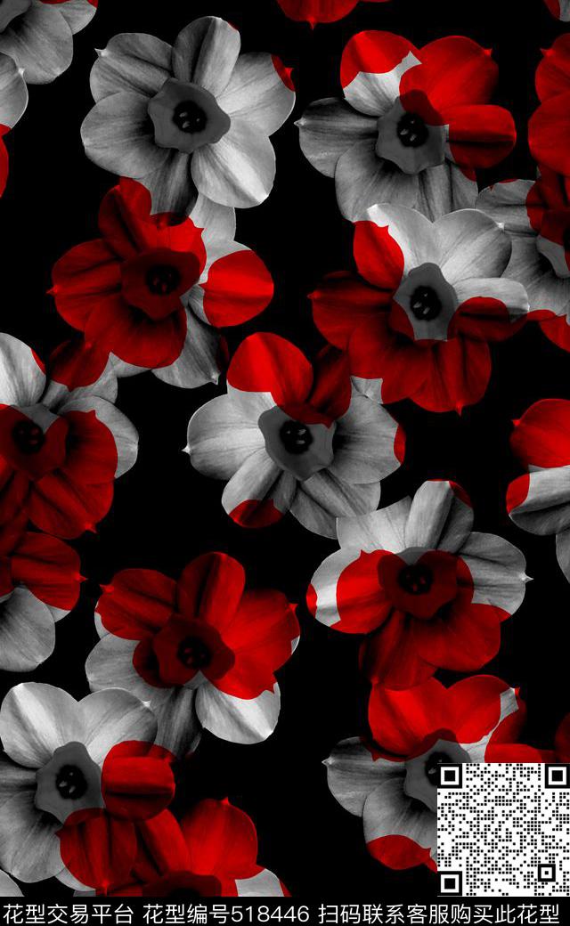 秋冬款欧美流行大牌时尚设计黑白花数码印花华亿平台下载（图片编号: 518446） - 瓦栏（Walan）