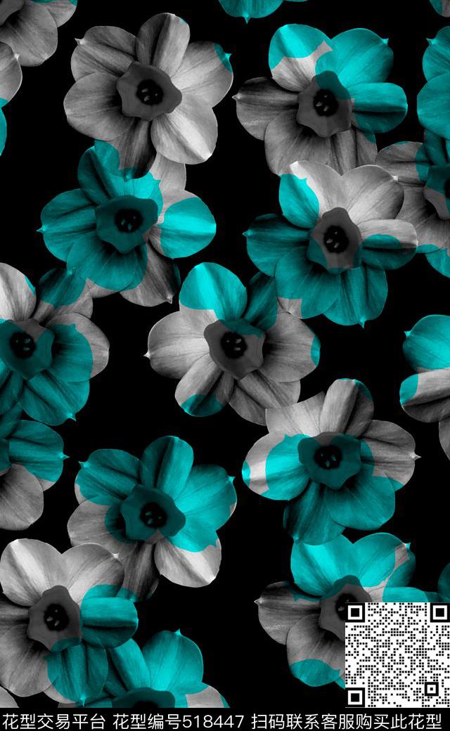 秋冬款欧美流行大牌时尚设计黑白花数码印花华亿平台下载（图片编号: 518447） - 瓦栏（Walan）