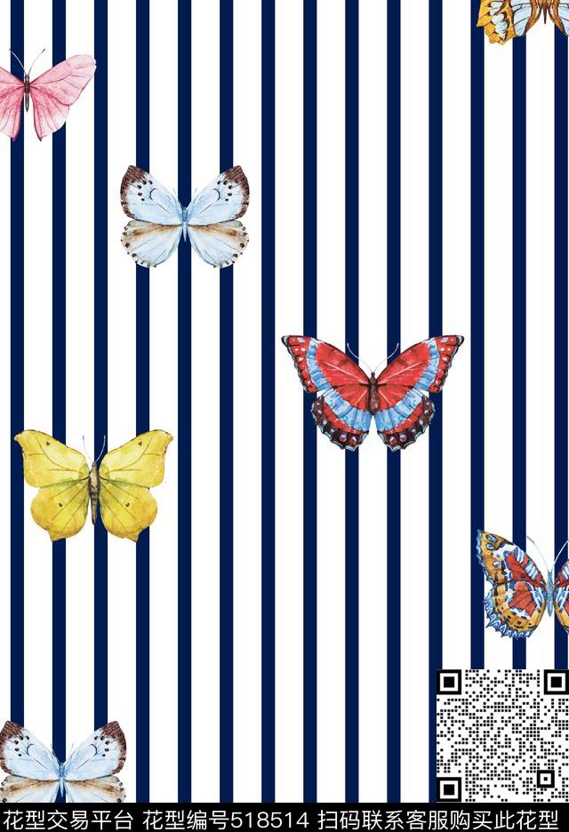 蝴蝶竖条几何数码印花华亿平台下载（图片编号: 518514） - 瓦栏（Walan）