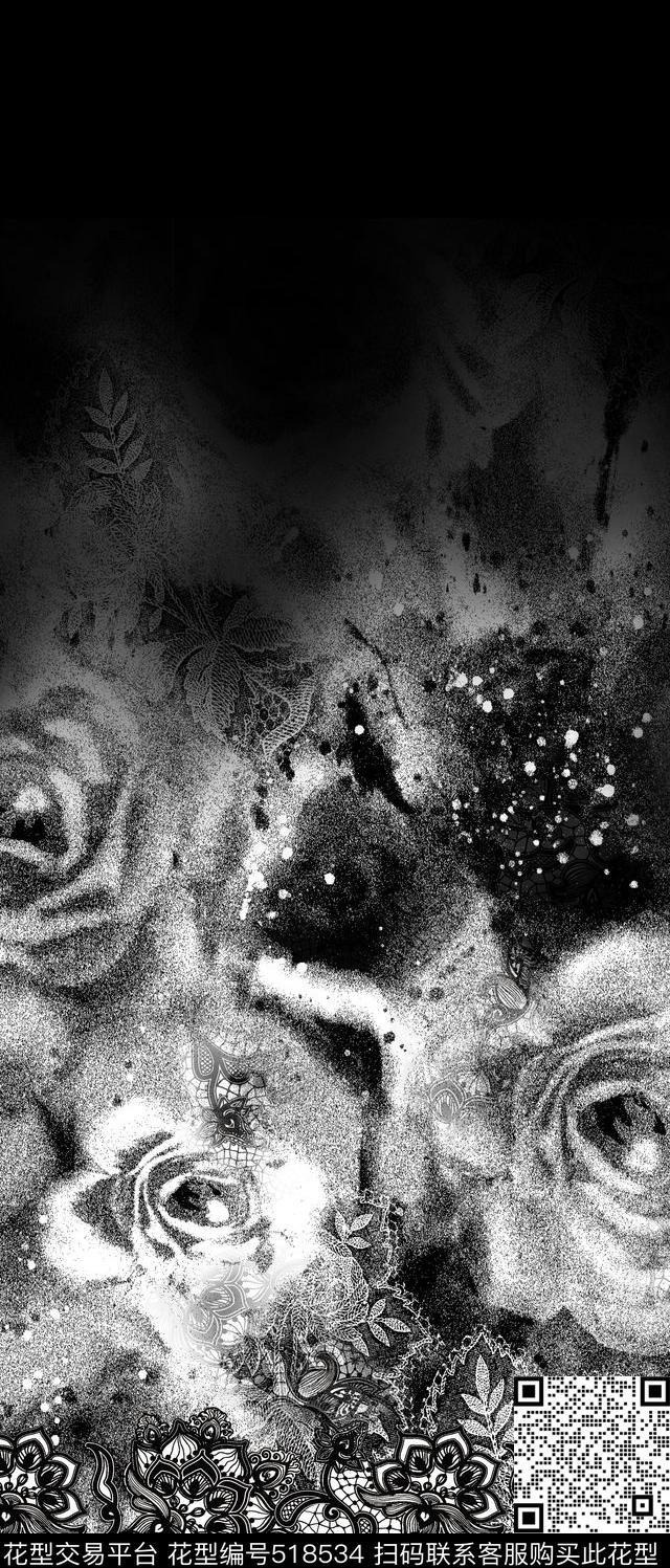 蕾丝花卉玫瑰花女装数码印花华亿平台下载（图片编号: 518534） - 瓦栏（Walan）
