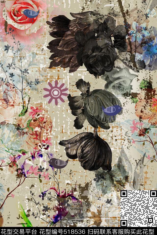 女士休闲外套四方连续女士大牌定位图案清新复古水彩花卉动物数码印花华亿平台下载（图片编号: 518536） - 瓦栏（Walan）