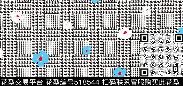 千鸟格格子小花传统印花华亿平台下载（图片编号: 518544） - 瓦栏（Walan）
