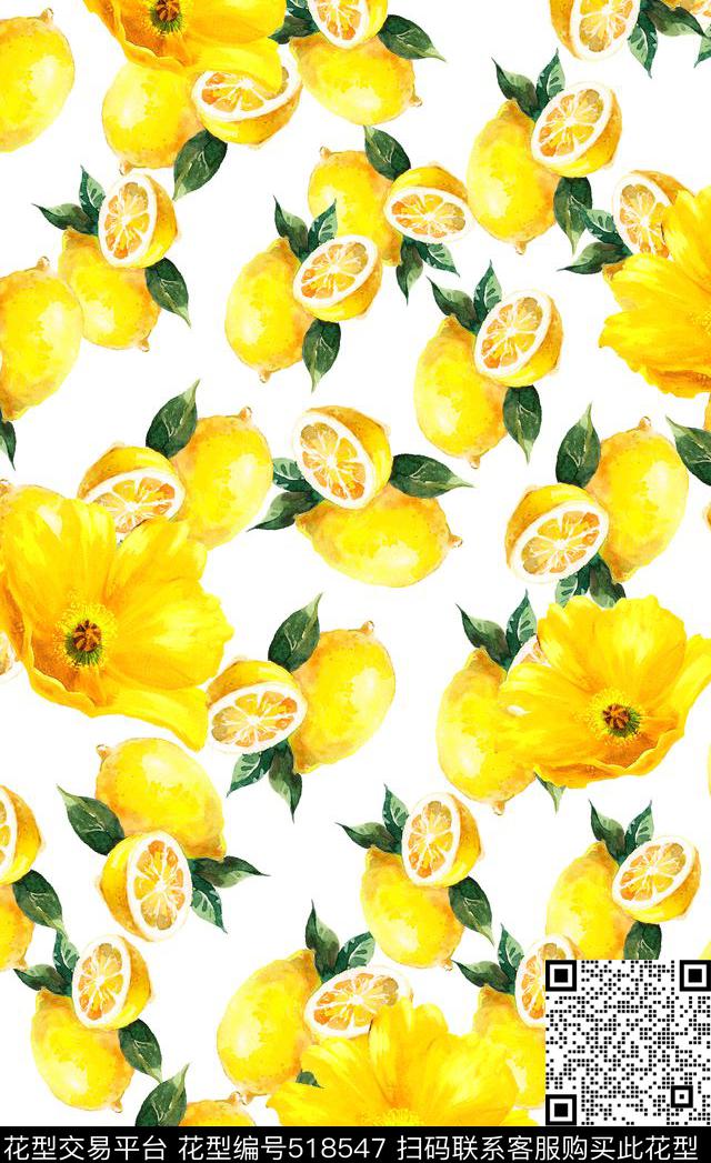柠檬时尚手绘数码印花华亿平台下载（图片编号: 518547） - 瓦栏（Walan）