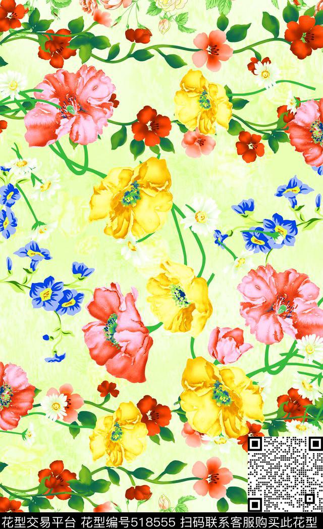 花朵时尚休闲数码印花华亿平台下载（图片编号: 518555） - 瓦栏（Walan）