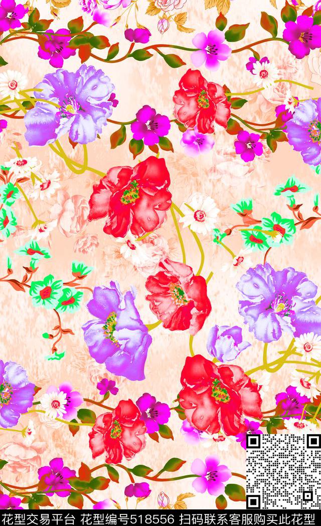 花朵时尚休闲数码印花华亿平台下载（图片编号: 518556） - 瓦栏（Walan）