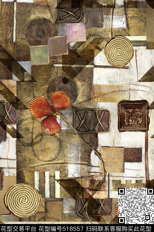 复古油画浮雕肌理几何纹样大牌男装女士长裙短裙大牌箱包面料数码印花华亿平台下载（图片编号: 518557） - 瓦栏（Walan）