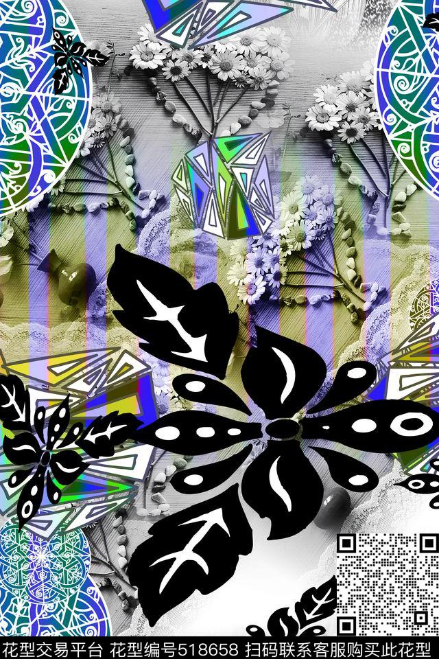 复古时尚连衣裙女装衬衣华亿平台抽象几何数码印花华亿平台下载（图片编号: 518658） - 瓦栏（Walan）