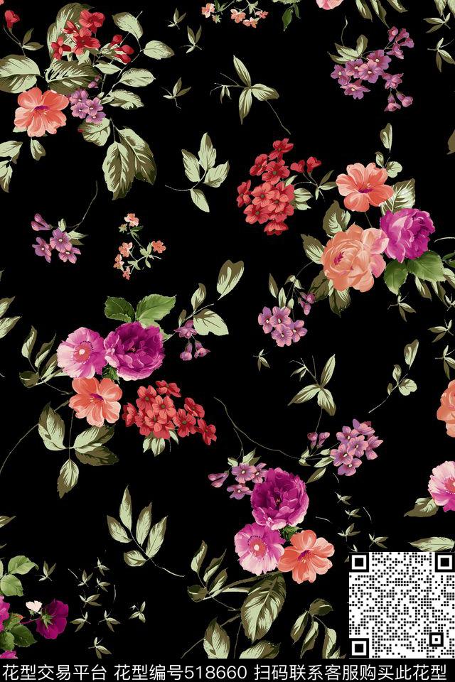 时尚花卉花枝数码印花华亿平台下载（图片编号: 518660） - 瓦栏（Walan）