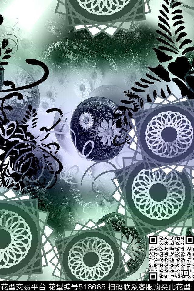 抽象几何复古时尚女装衬衣华亿平台数码印花华亿平台下载（图片编号: 518665） - 瓦栏（Walan）