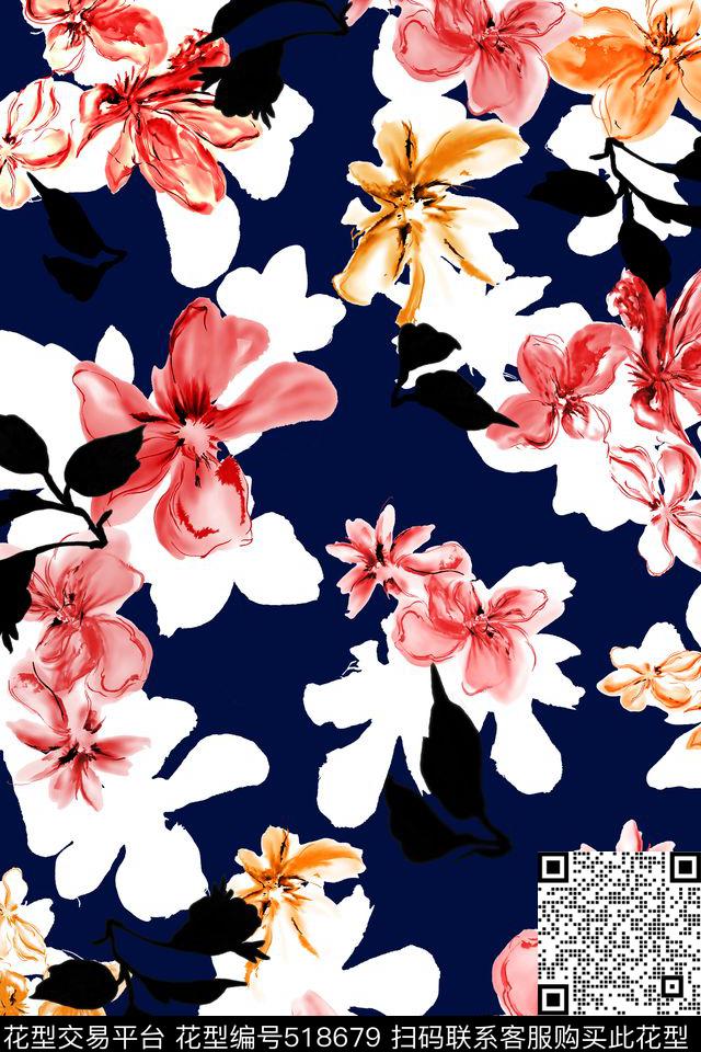 抽象花卉满地水彩传统印花华亿平台下载（图片编号: 518679） - 瓦栏（Walan）