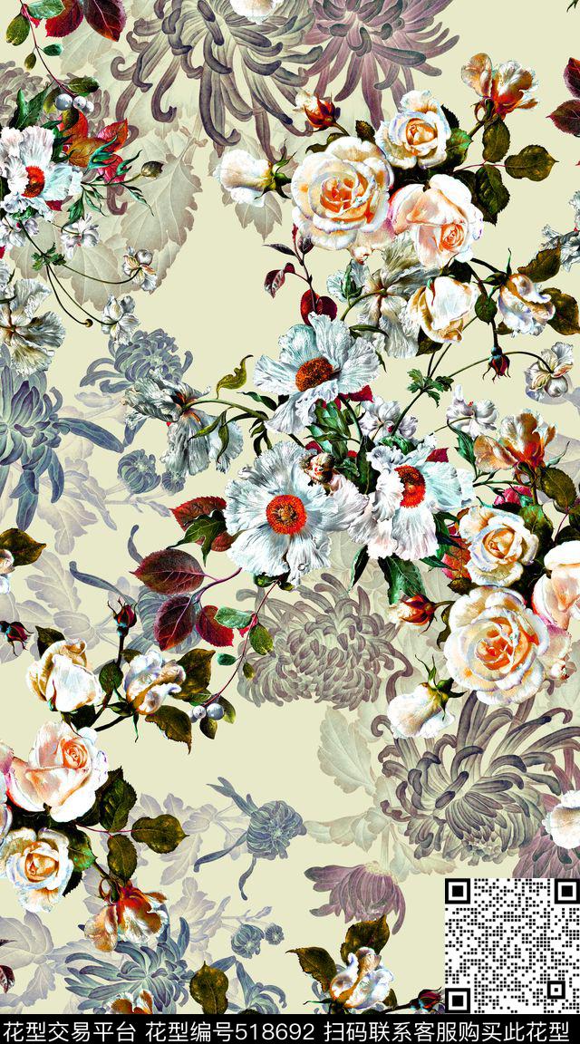 欧式油画花卉数码印花华亿平台下载（图片编号: 518692） - 瓦栏（Walan）