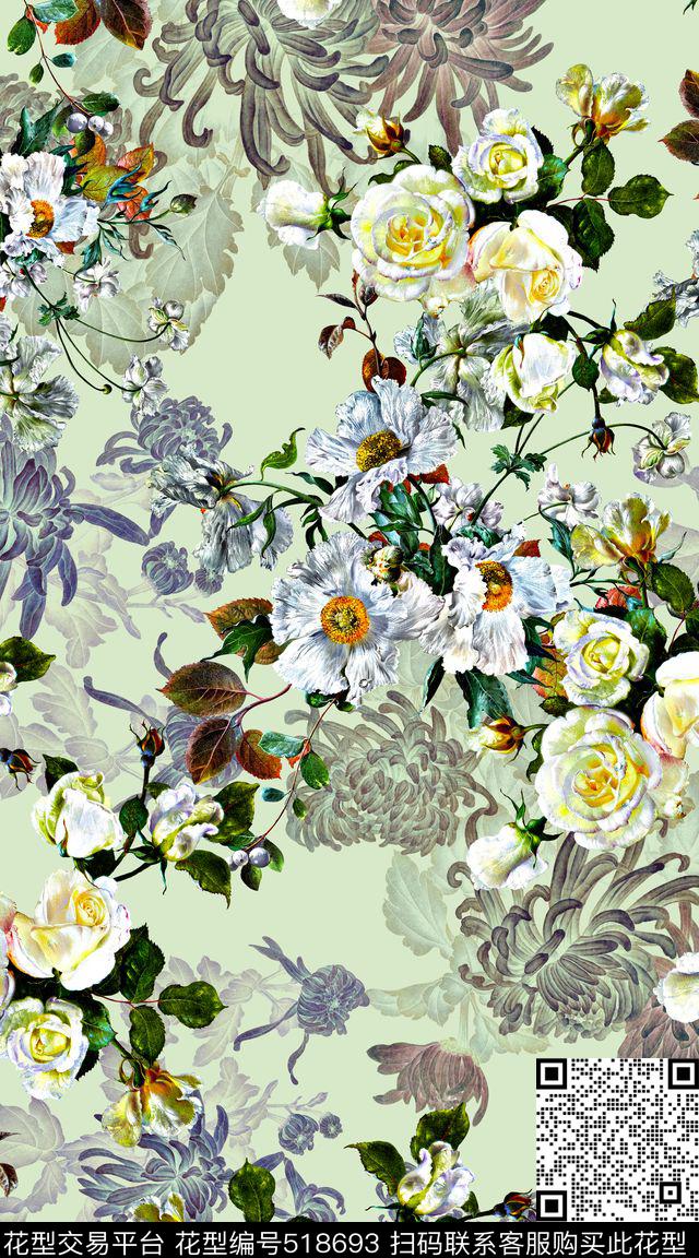 欧式油画花卉数码印花华亿平台下载（图片编号: 518693） - 瓦栏（Walan）