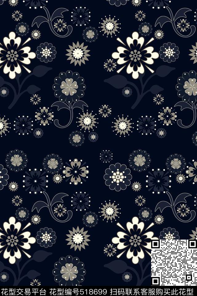 花卉灵动流行传统印花华亿平台下载（图片编号: 518699） - 瓦栏（Walan）