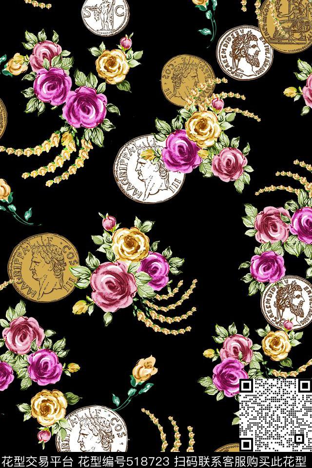花卉满地印花欧式硬币数码印花华亿平台下载（图片编号: 518723） - 瓦栏（Walan）