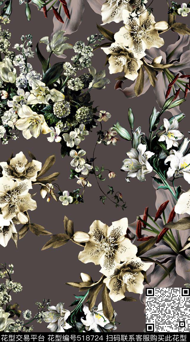 创意油画花卉数码印花华亿平台下载（图片编号: 518724） - 瓦栏（Walan）