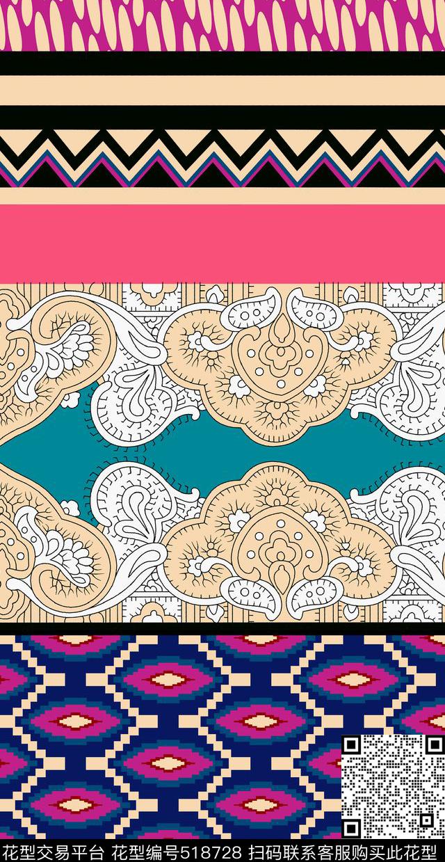 几何民族风纹样传统印花华亿平台下载（图片编号: 518728） - 瓦栏（Walan）