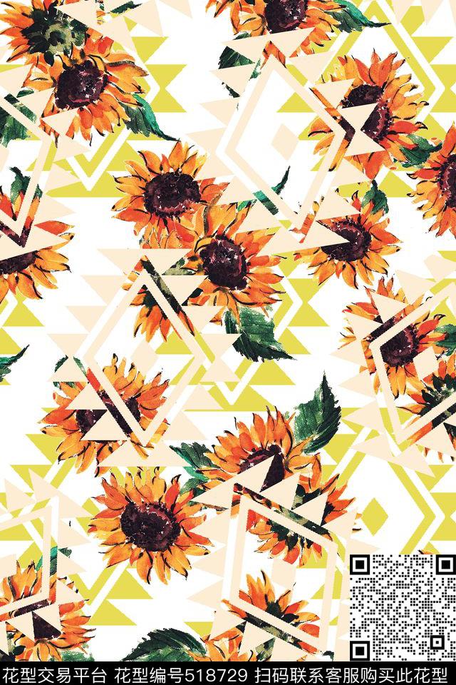 残缺几何葵花数码印花华亿平台下载（图片编号: 518729） - 瓦栏（Walan）