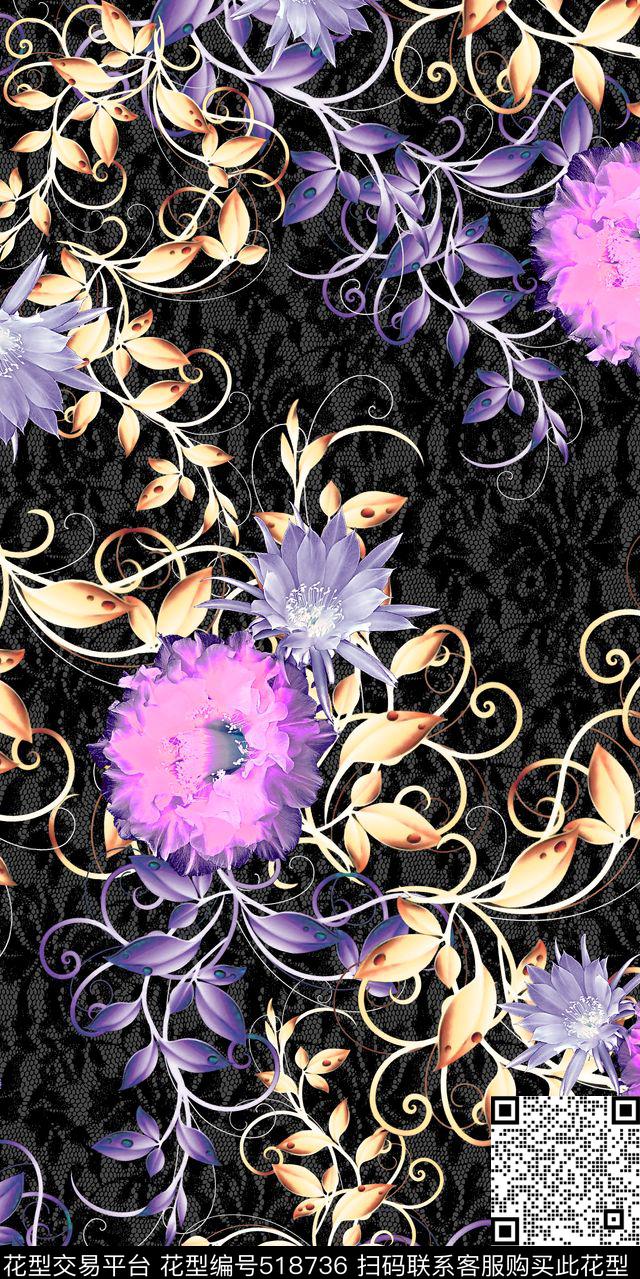 定位花卉欧式花纹数码印花华亿平台下载（图片编号: 518736） - 瓦栏（Walan）