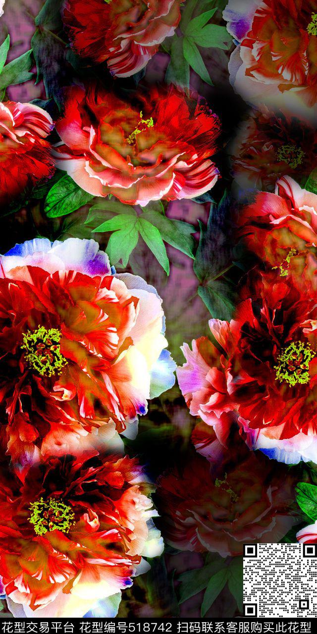 大气绚丽花卉数码红花数码印花华亿平台下载（图片编号: 518742） - 瓦栏（Walan）