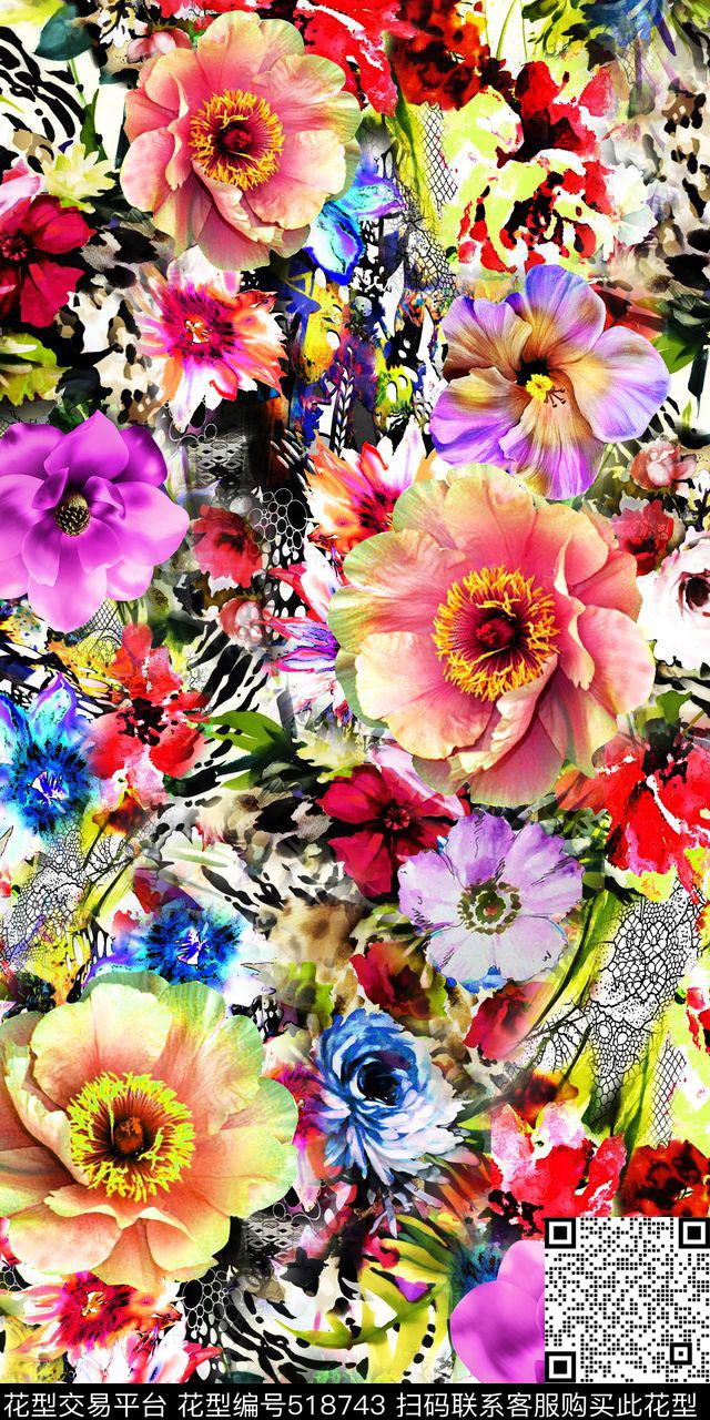 田园风蕾丝抽象时尚女装花卉数码印花华亿平台下载（图片编号: 518743） - 瓦栏（Walan）