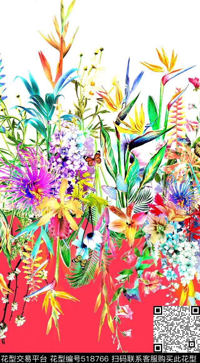 时尚花卉天堂鸟数码印花华亿平台下载（图片编号: 518766） - 瓦栏（Walan）
