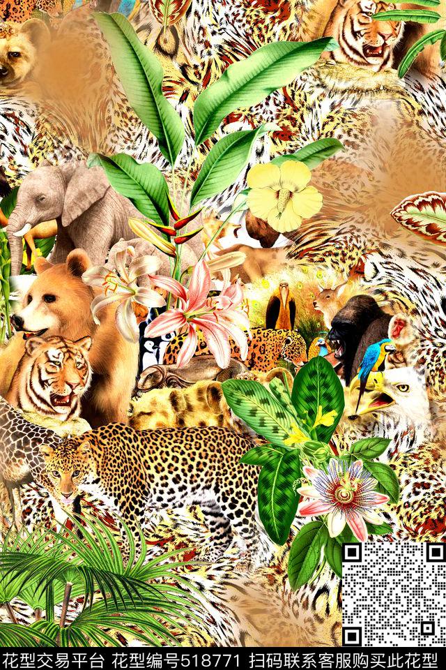 热带风豹纹动物数码印花华亿平台下载（图片编号: 518771） - 瓦栏（Walan）