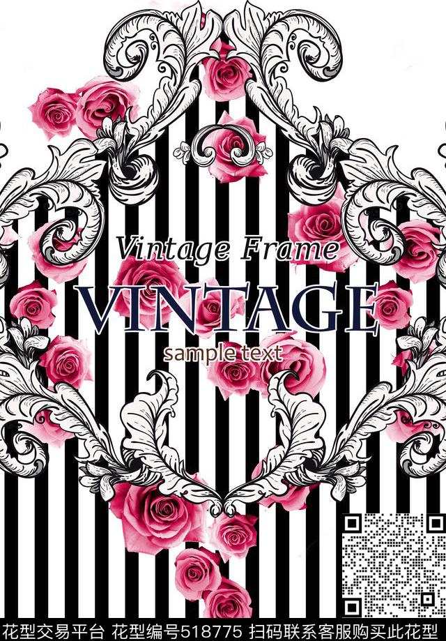 宫廷风几何玫瑰数码印花华亿平台下载（图片编号: 518775） - 瓦栏（Walan）